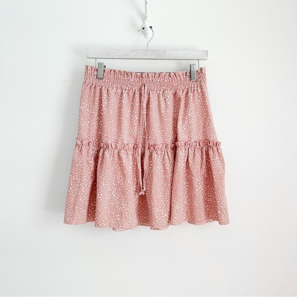 Pink White Dot elastic Waist Lightweight Mini Skirt sz Medium - Picture 8 of 11